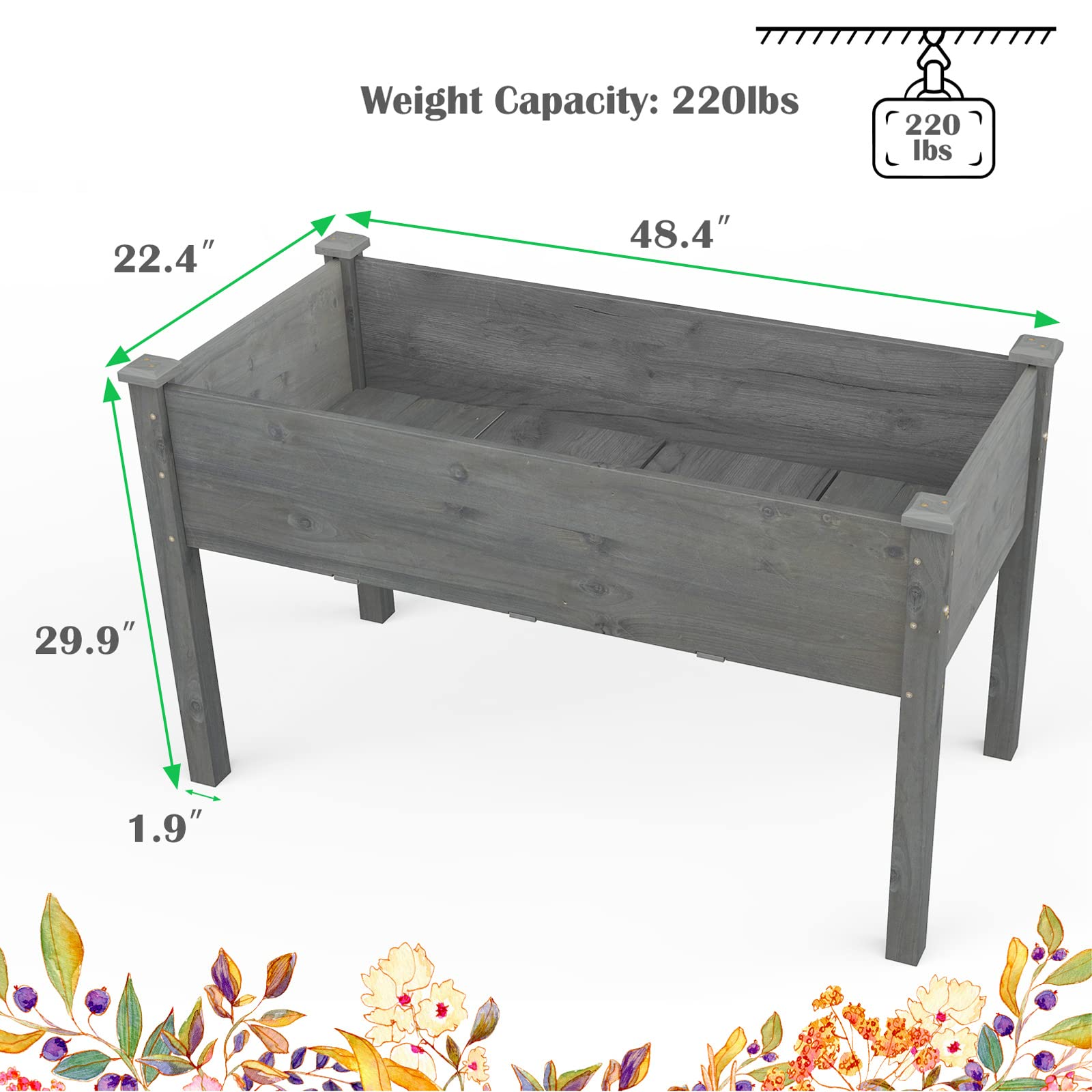 Raised Garden Bed with Legs, 49" L x 23" W x 30" H 