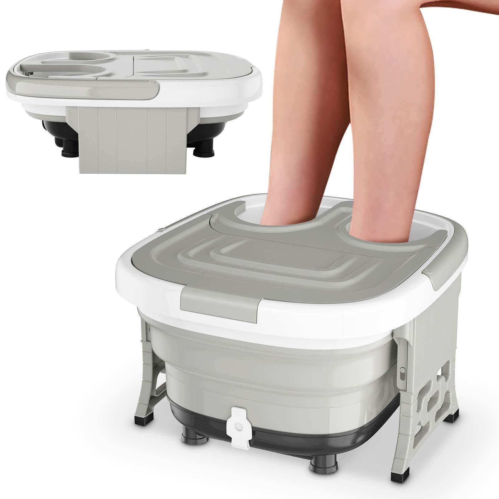 Giantex 6 in 1 Foot Spa Bath Massager Collapsible, Pedicure Tub Bath w/Folding Cover, Feet Salon Tub (Blue/Gray) 