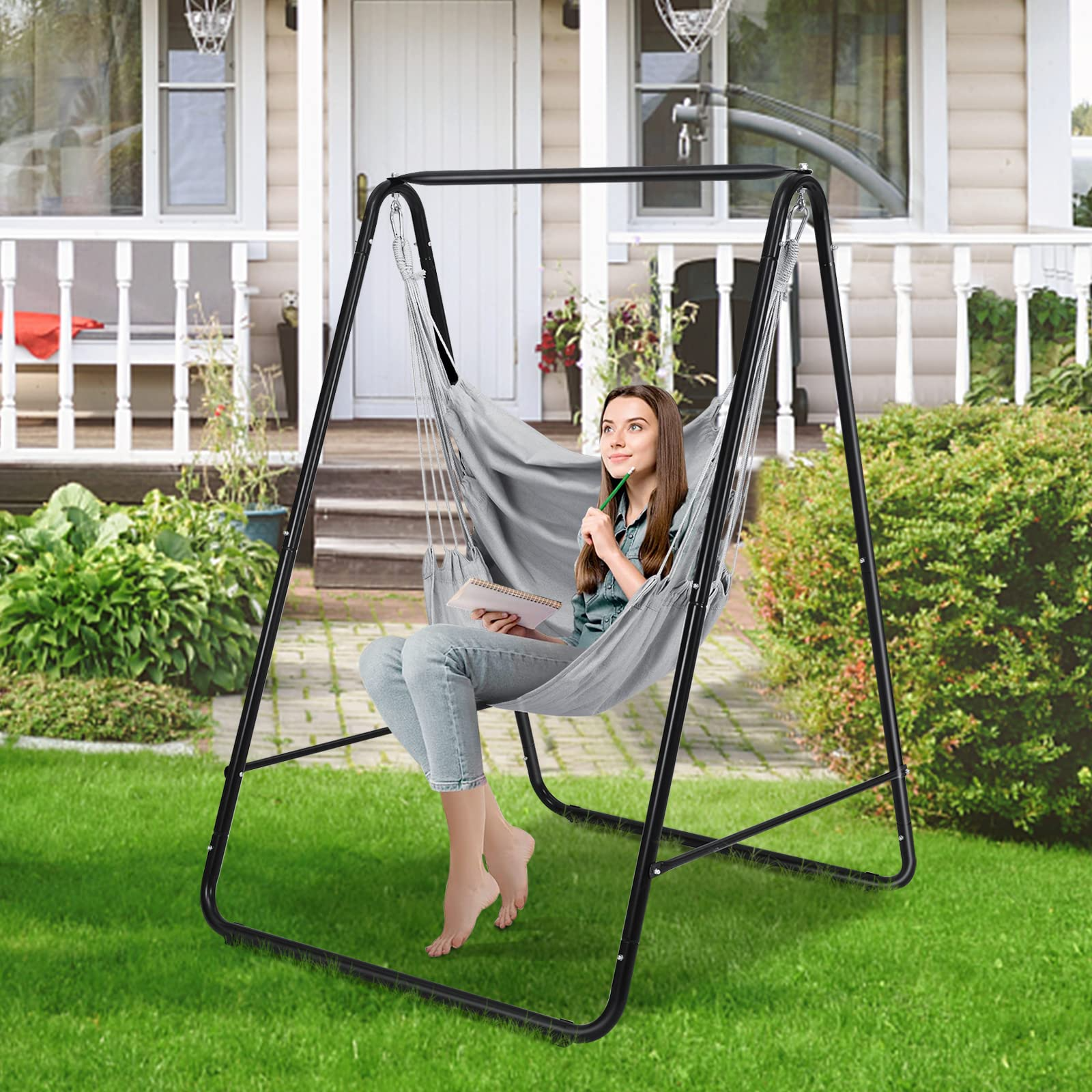 Heavy-Duty Powder-Coated Steel Stand with Hanging Swing Chair 