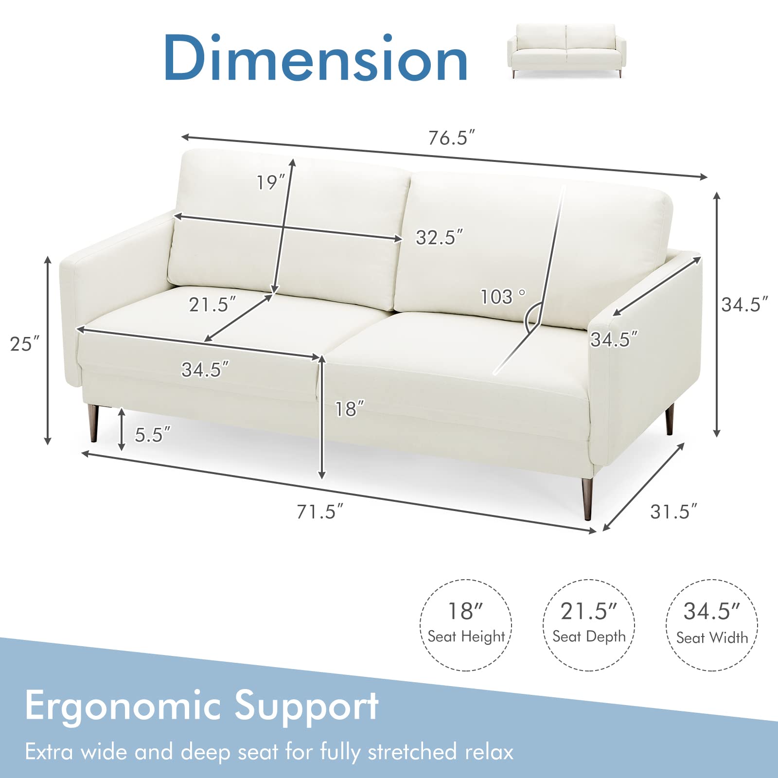 Giantex Sofa Couch, for Bedroom, Reception Rooms, Chair & Loveseat(Grey & White)