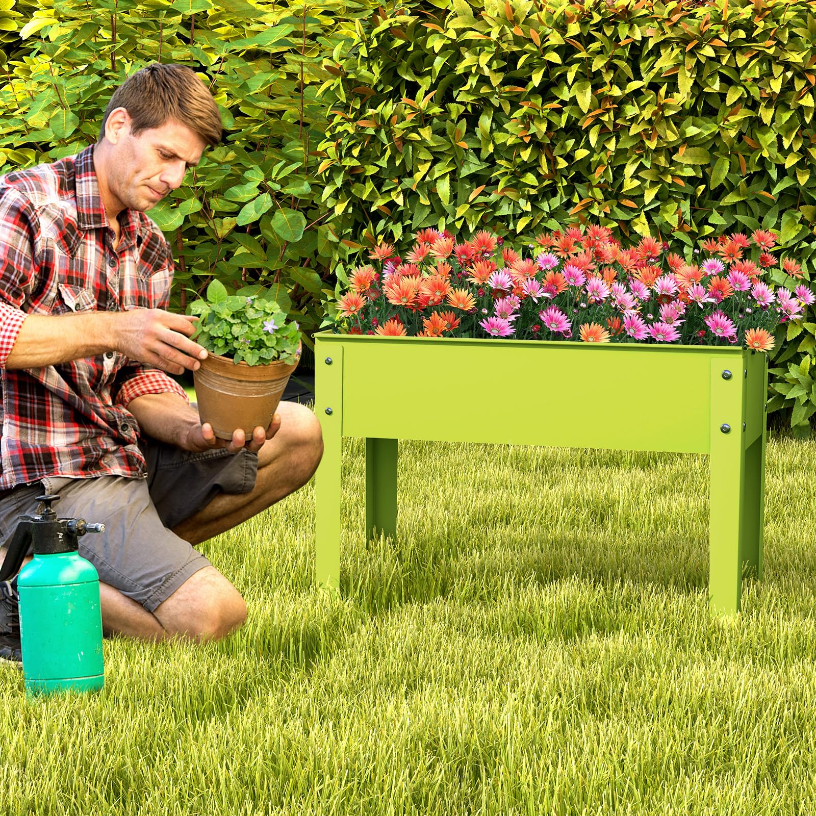 Giantex Raised Garden Bed, Metal Planter Box with Legs, Drain Hole, Outdoor Indoor Elevated Garden Box 