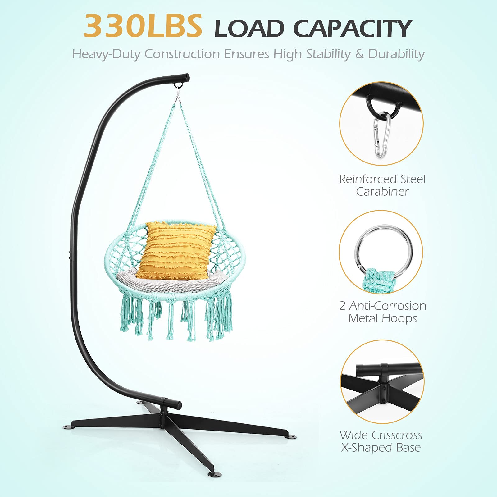 Giantex Hammock Chair with Stand, Solid Steel Heavy Duty C Stand with Macrame Hanging Chair 