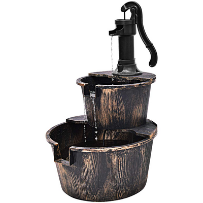Giantex 2-Tier Rustic Barrel Waterfall Fountain with Pump 