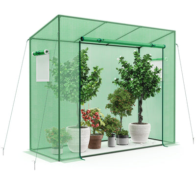 Giantex Walk-in Greenhouse, 4 Ground Stakes & Ropes, Outdoor Portable Mini Greenhouse w/ PE Cover 