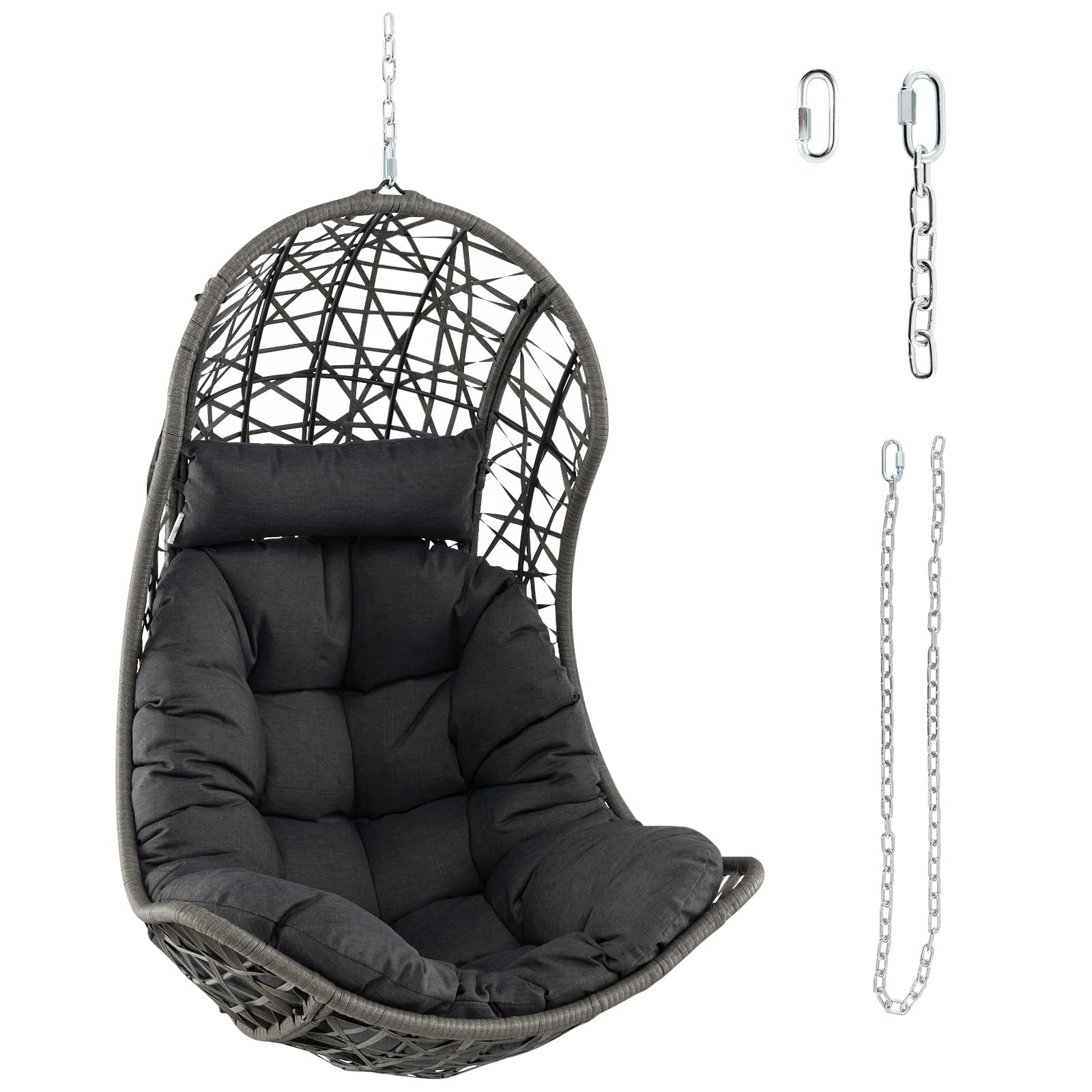 Giantex Swing Egg Chair Outdoor - PE Rattan Hammock Chair with Soft Pillow, Cushion, Metal Frame, Hanging Accessories 