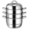 3-Layer Stainless Steel Steamer Pot for Cooking Soup and Steaming Food (Silver)