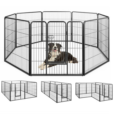 Giantex Dog Playpen Outdoor 32" H - 8/16 Panels Metal Pet Fence for Medium Dogs, Heavy Duty Dog Pen Exercise Fence with Door 