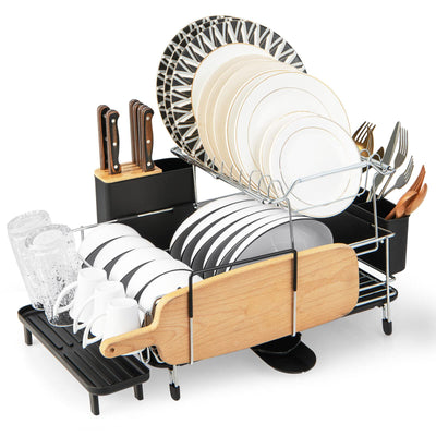 Giantex Dish Drying Rack, 2-Tier Dish Rack with Drainboard and Adjustable Swivel Spout 