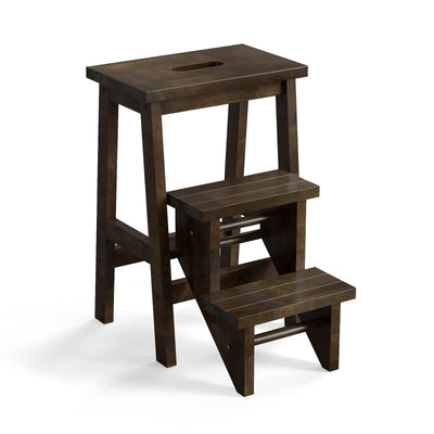 Giantex Folding 3 Tier Step Ladder, Multifunction 3-in-1 Wood Step Stool with Anti-Slip 