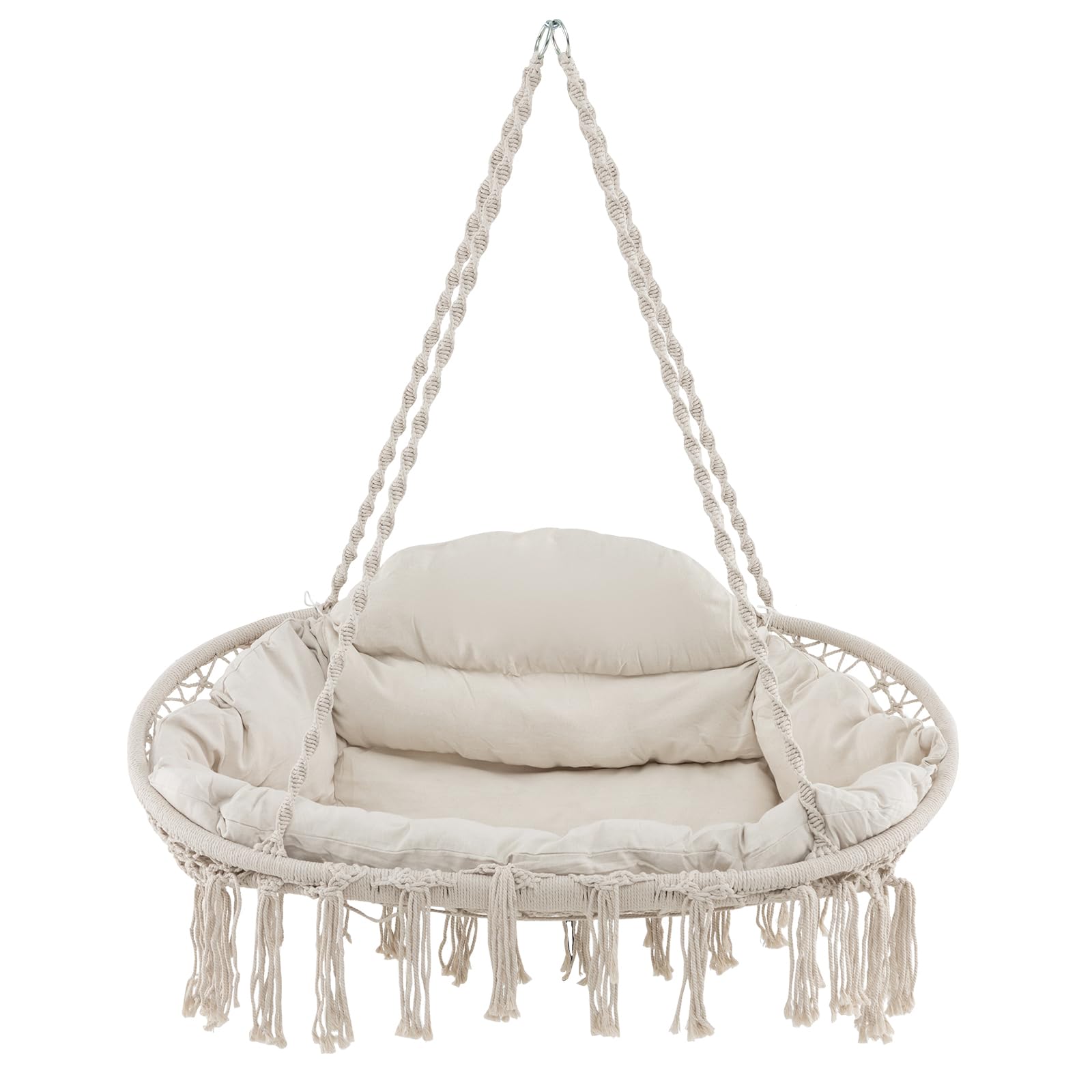 Giantex Hammock Chair, Macrame Hanging Chair with Removable Cushion, Max 440 lbs, Swinging Chair, Beige 