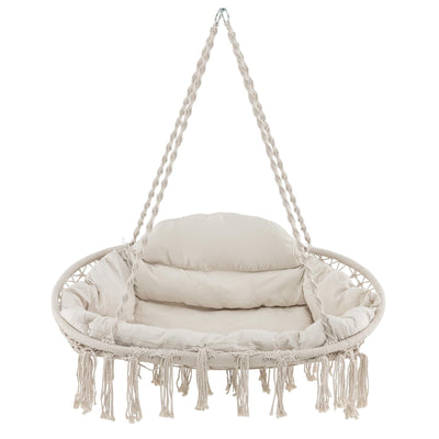 Giantex Hammock Chair, Macrame Hanging Chair with Removable Cushion, Max 440 lbs, Swinging Chair, Beige 
