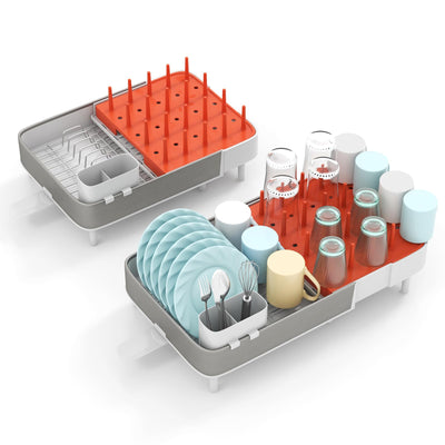 Giantex Expandable Dish Drying Rack - Adjustable Dual-Part Dish Drainer with Detachable Utensil Holder 