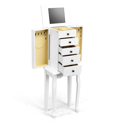 Jewelry Cabinet Armoire Storage Chest with Flip Top Mirror 