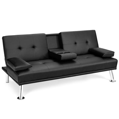 Giantex Modern Convertible Futon Sofa Bed,2 Cup Holders, Backrest Adjustable 
