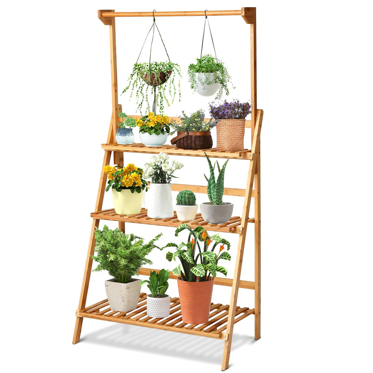 Giantex 3-Tier Hanging Plant Stand Storage Shelf, Folding Flower Pot Organizer Display Storage Rack 