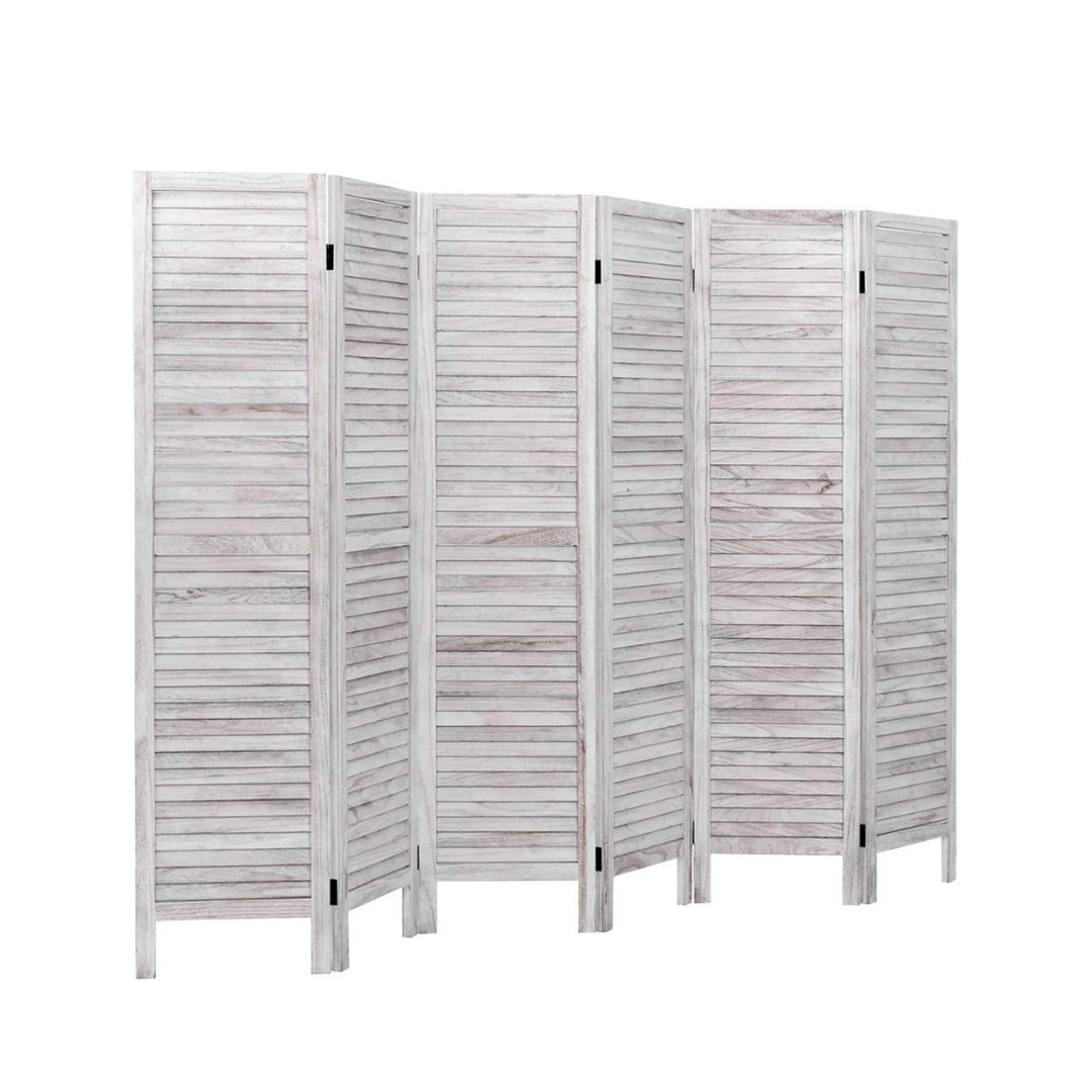 6 Panel Wood Room Divider, 5.6 Ft Tall Oriental Folding Freestanding Partition Privicy Room Dividers Screen for Home (White)