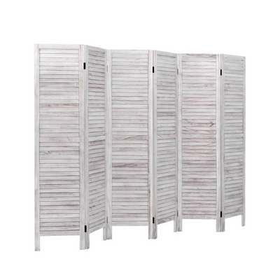 6 Panel Wood Room Divider, 5.6 Ft Tall Oriental Folding Freestanding Partition Privicy Room Dividers Screen for Home (White) 
