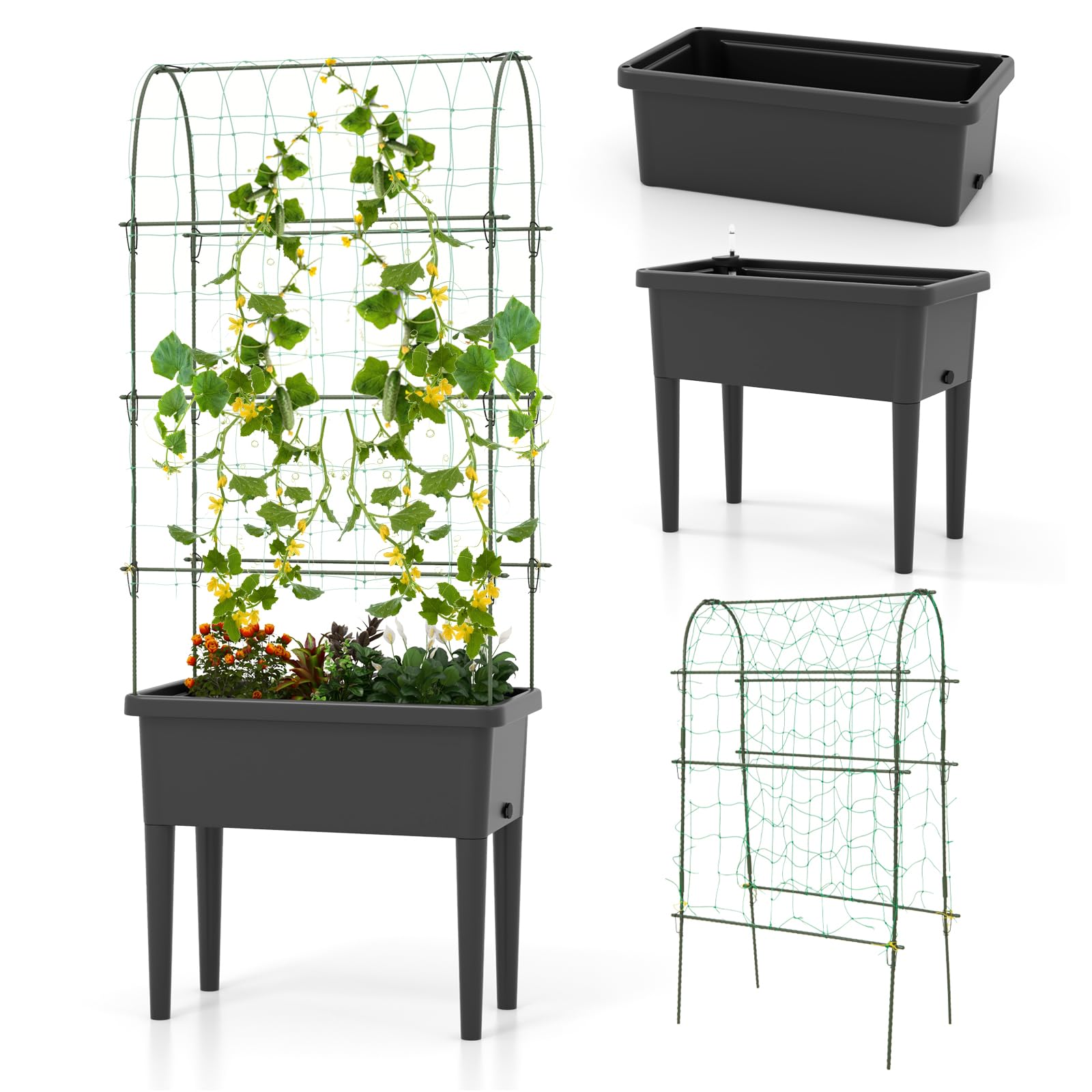 Giantex Raised Garden Bed with Climbing Trellis, Self-Watering Elevated Planter 