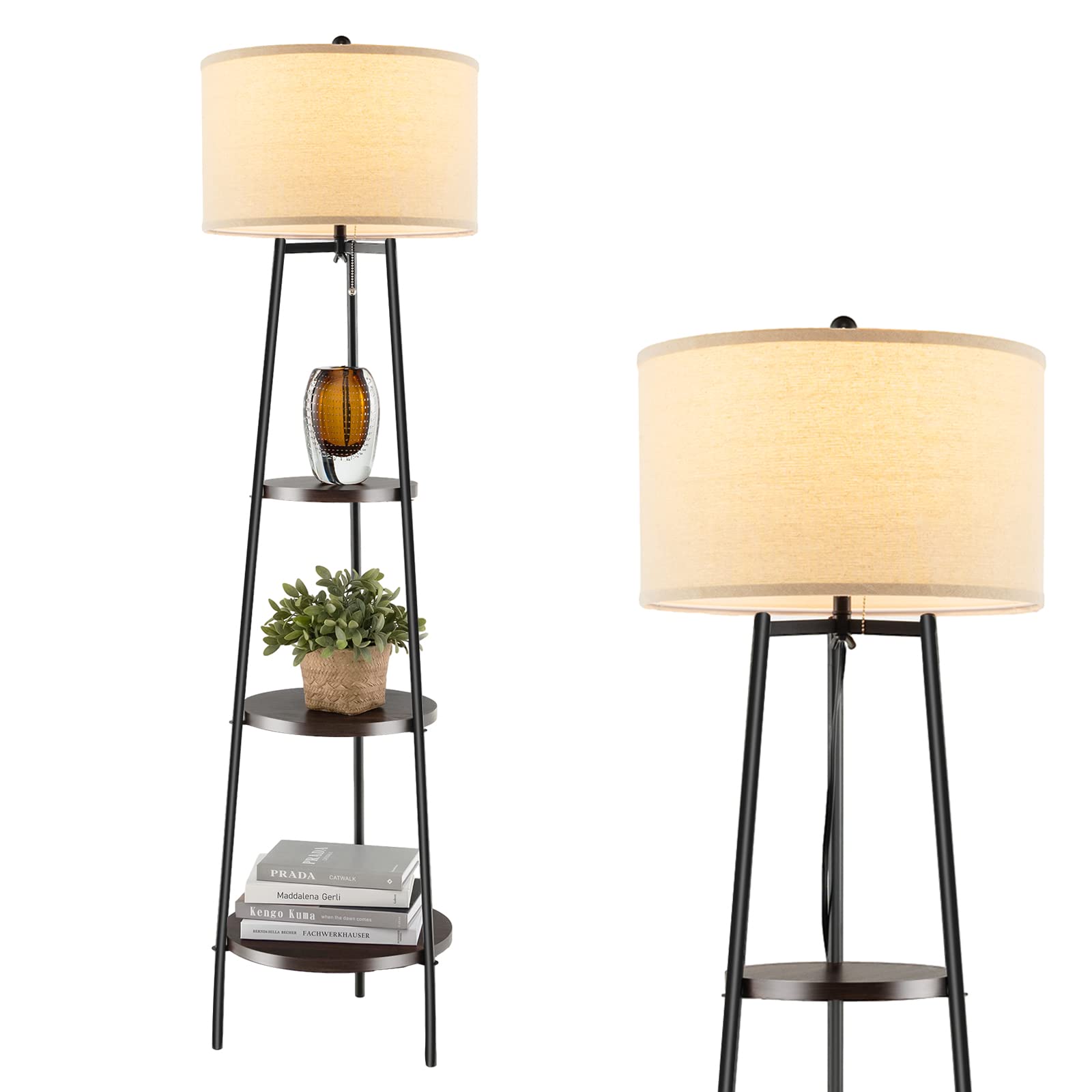 Giantex Floor Lamp with 3-Tier Shelves - Modern Standing Corner Floor Lamp 