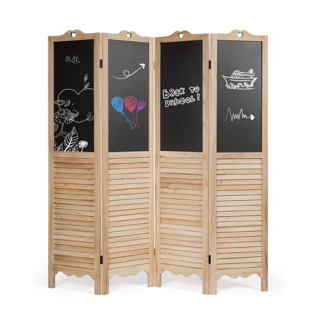 Giantex 5.7 Ft Folding Screen, 4 Panel Screen Room Divider w/ Chalkboard Panels (Natural) 