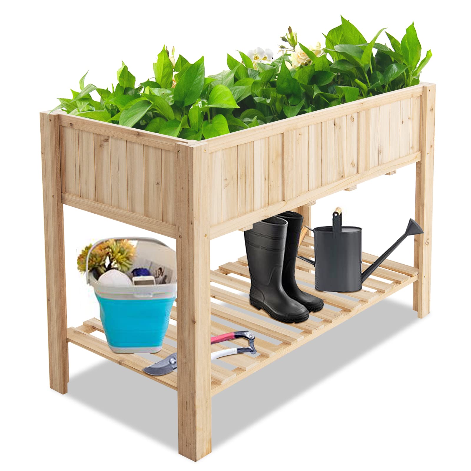 Giantex Raised Garden Bed, Wooden Planter, Black Liner 