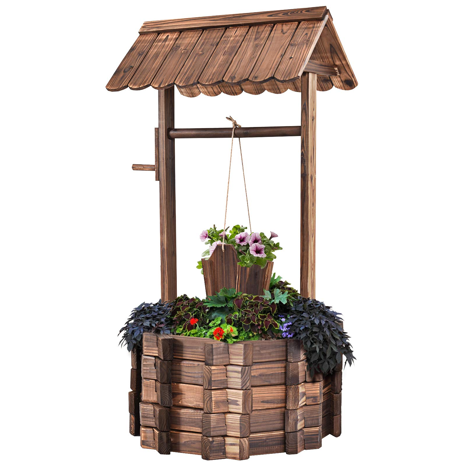 Giantex Outdoor Wooden Wishing Well with Hanging Bucket