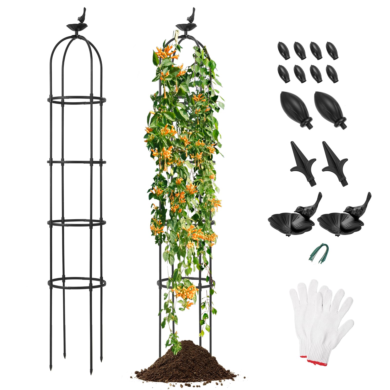 Giantex 2-Pack Tomato Cages, 69” PE-Coated Metal Garden Obelisk Trellis for Climbing Plants 