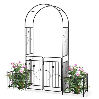 Giantex Garden Arch with Planter - 87 inch Metal Garden Arbor with Gate 