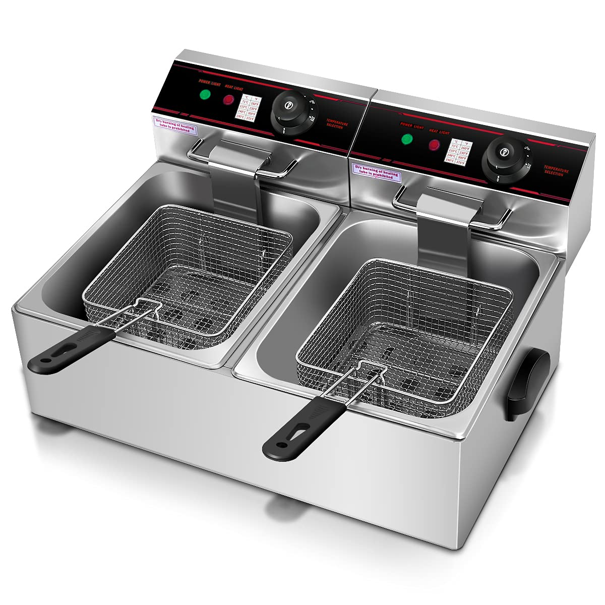 Giantex 3400W Commercial Deep Fryer Dual Tank, 12.8QT Stainless Steel Electric Deep Fryer with 2 Baskets 