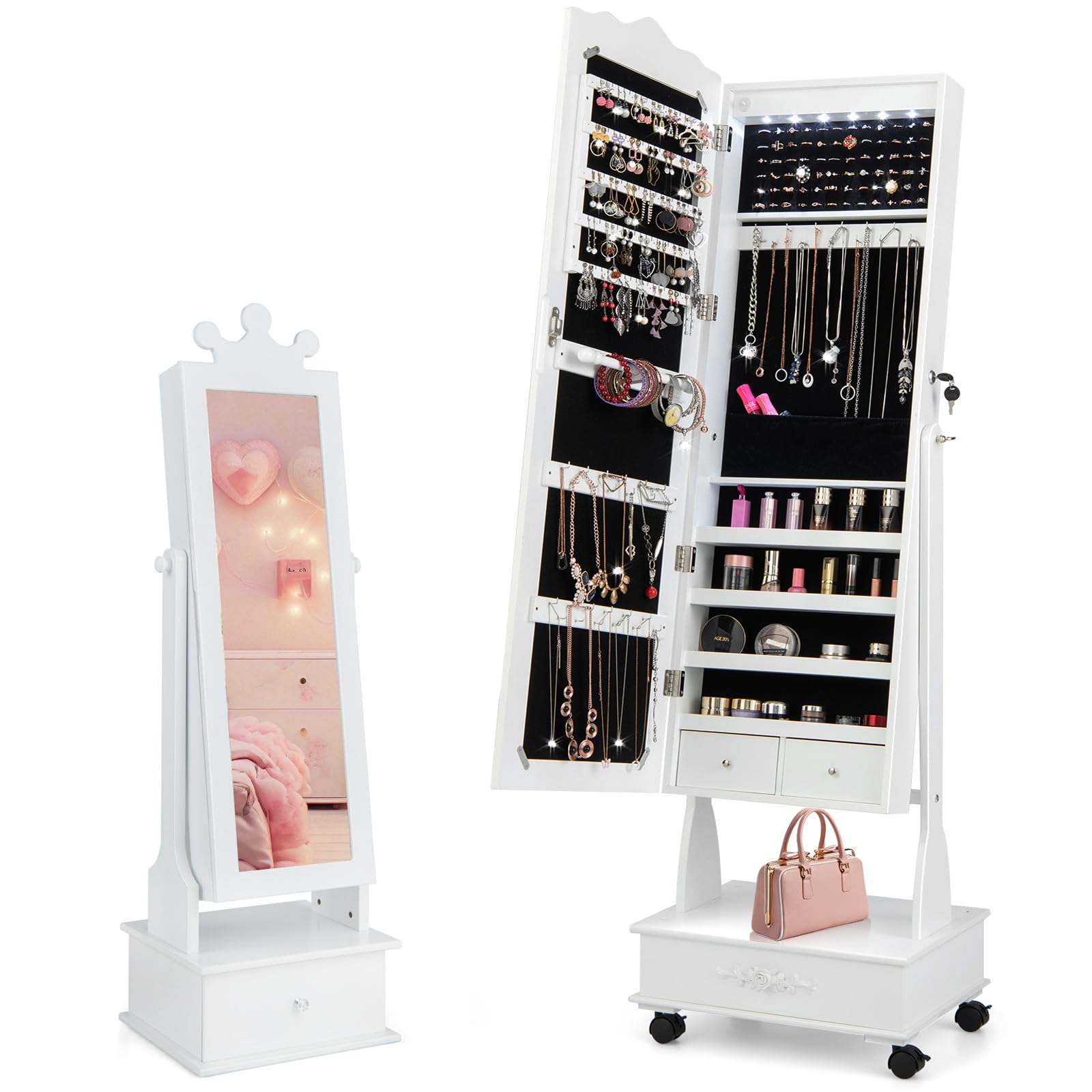 CHARMAID Kids Jewelry Armoire & Adult Jewelry Cabinet Set