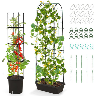 Giantex Set of 2 Raised Garden Bed w/Trellis & Plant Cage, Planter Box w/ 71” Cucumber Trellis 