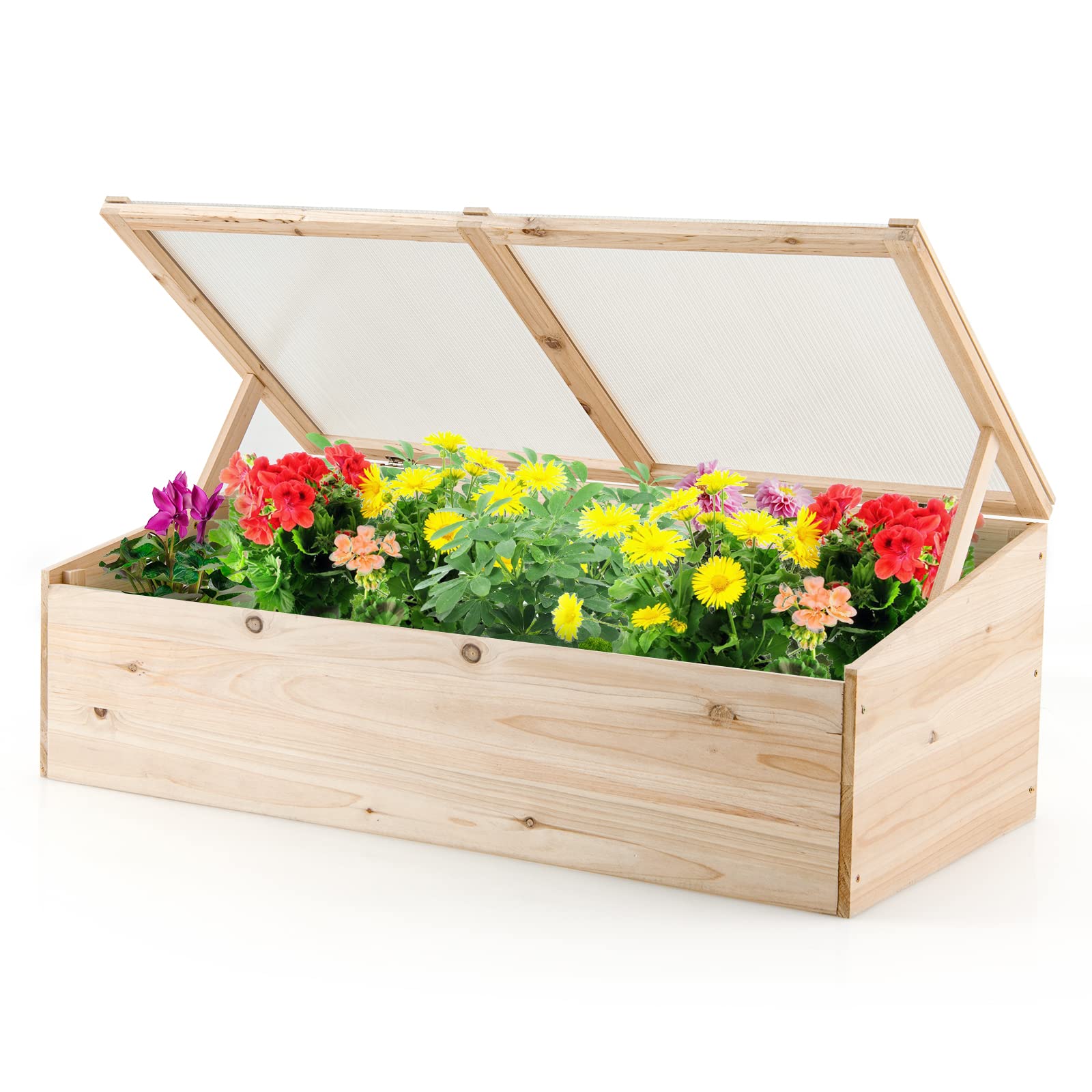 Giantex Wood Cold Frame, Mini Garden Greenhouse, Transparent Flip Top Lid(Farmhouse) 