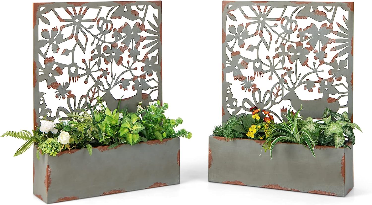 Giantex Raised Garden Bed with Trellises, Freestanding Retro Planter Boxes Set of 2 