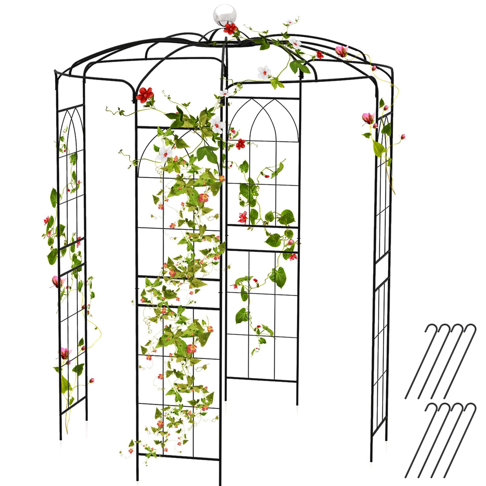 Giantex Birdcage Shape Gazebo - 9.4' H x 6.8' W Metal Arch Trellis for Climbing Plants Clematis Vines 