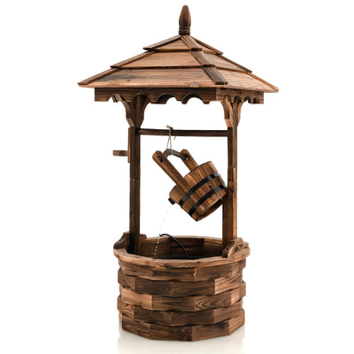 Giantex Rustic Wishing Well Fountain, Outdoor Wooden Water Fountain with Electric Pump 