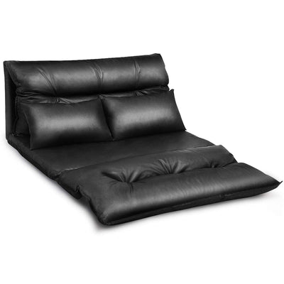 Giantex Floor Sofa PU Leather Leisure Bed Video Gaming Sofa with Two Pillows, Black 