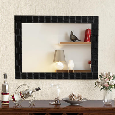 CHARMAID Wall Mirror, 32'' x 24'' Wood Framed Vanity Mirror with Hanging Hooks 