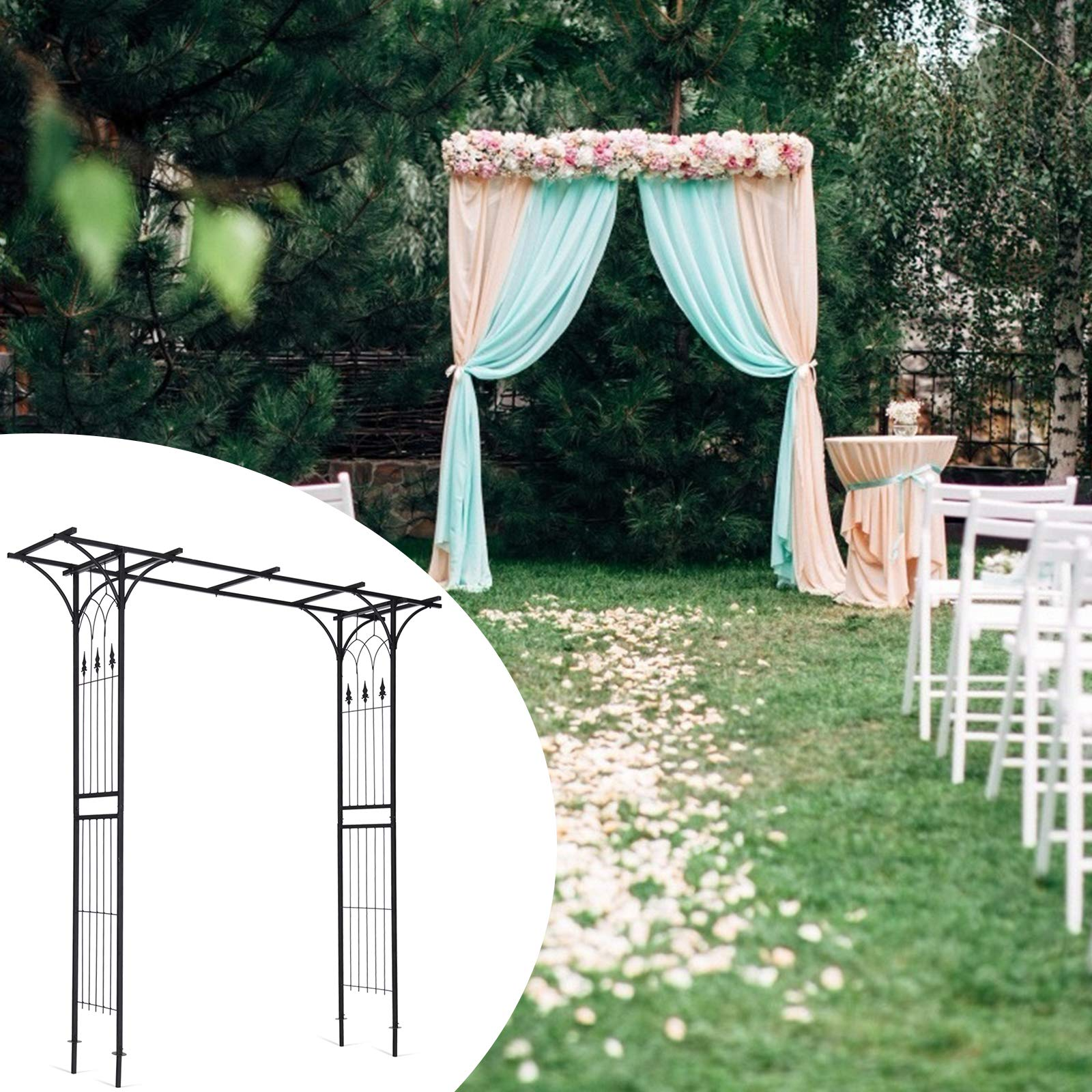 Giantex Metal Garden Arch, Wedding Arbor for Ceremony, Pergola Arbor Garden Trellis for Various Climbing Plant