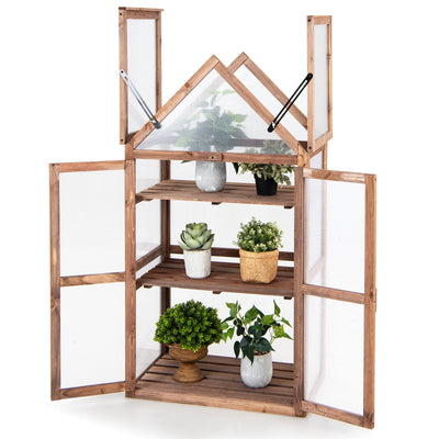 Giantex 3-Tier Garden Cold Frame, Portable Wooden Mini Greenhouse Storage Shelves 