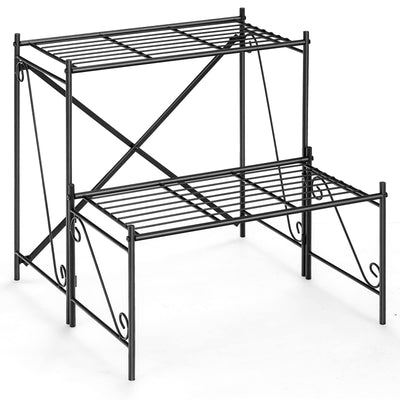 Giantex 2 Tier Stair Style Metal Plant Stand, Flower Pot Display Holder with Widened Grid Rack 