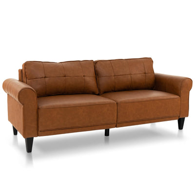 Giantex Sofa Couch, 81.5'' Upholstered 3-Seater Sofa Couch with Faux Leather (Brown) 