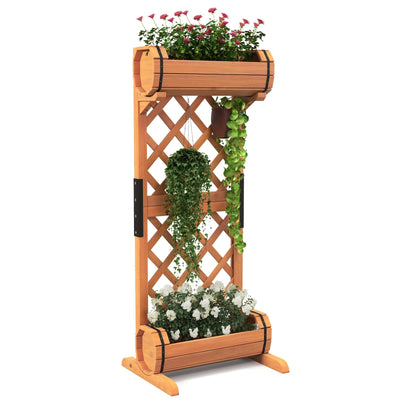 Giantex Raised Garden Bed with 2 Barrel Planters & Trellis 