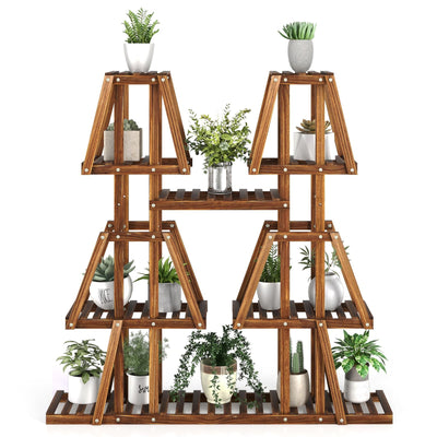 Giantex Wood Plant Stand, 5-Tier 10 Potted Trapezoid Plant Holder Rack for Multiple Plants 