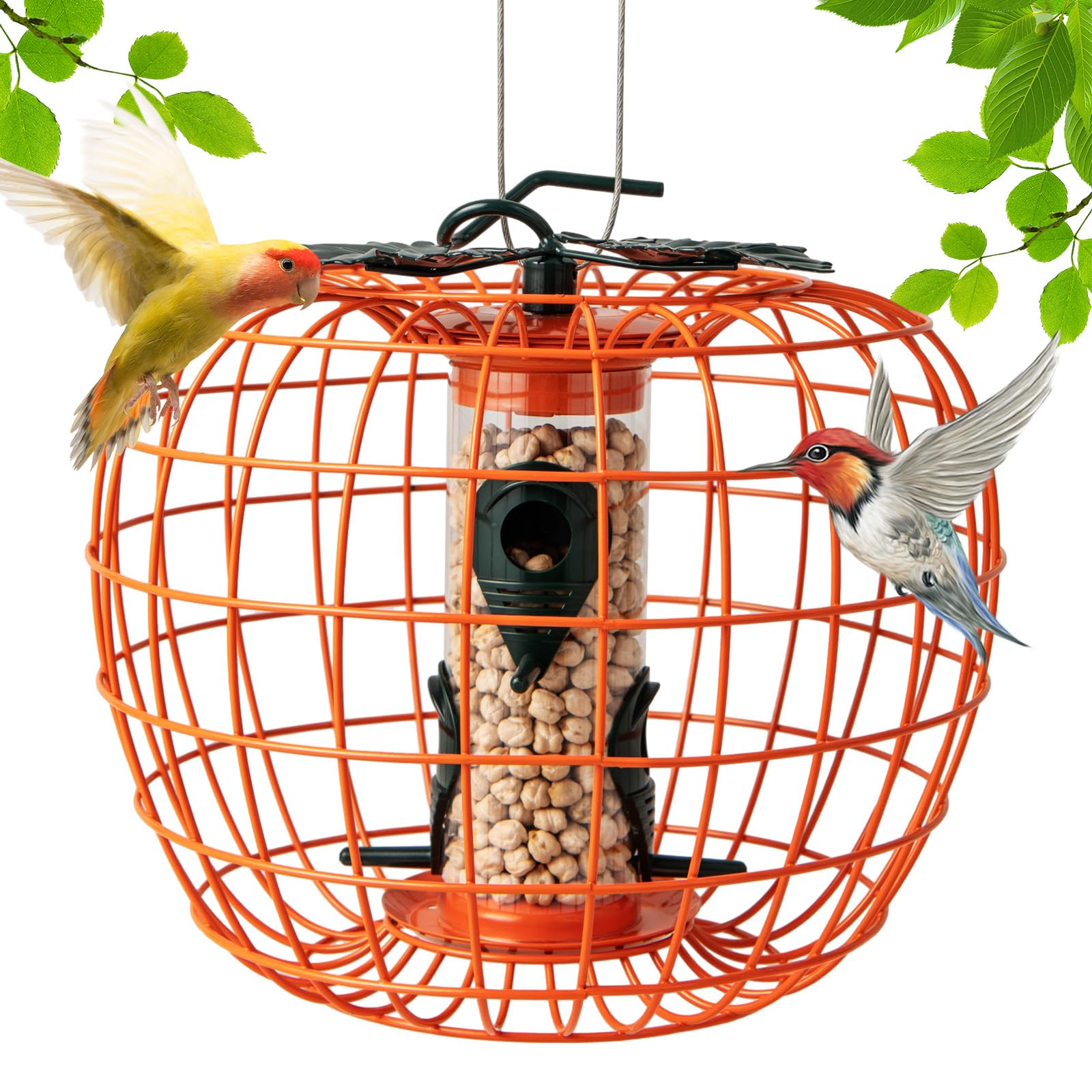Giantex Bird Feeder, Hanging Wild Bird Feeders, Squirrel Proof Metal Frame, 4 Ports, 360° Feeding 