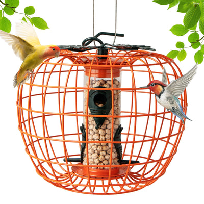 Giantex Bird Feeder, Hanging Wild Bird Feeders, Squirrel Proof Metal Frame, 4 Ports, 360° Feeding 