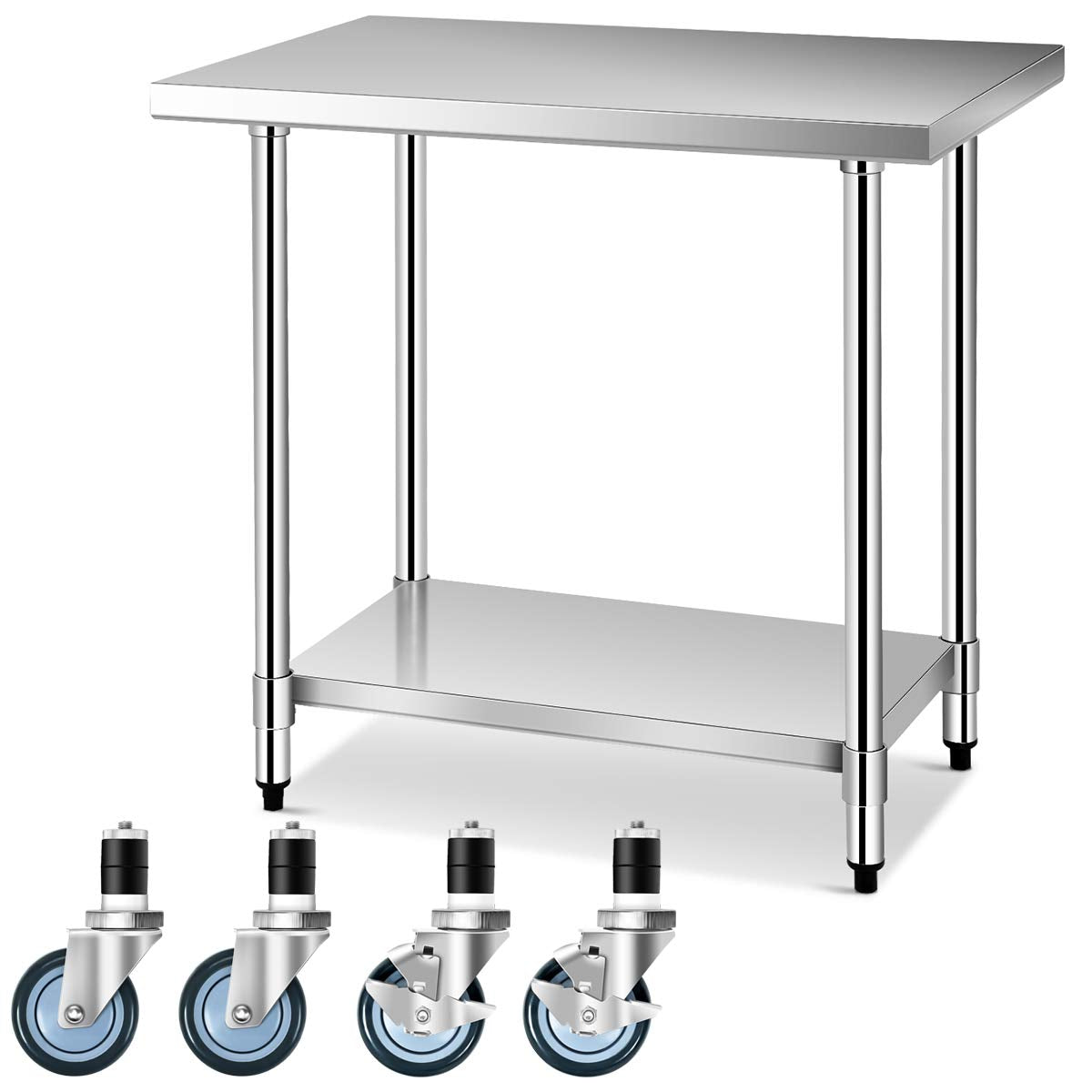 Giantex Food Prep Table, Commercial Kitchen Work Table w/ 4 Casters 