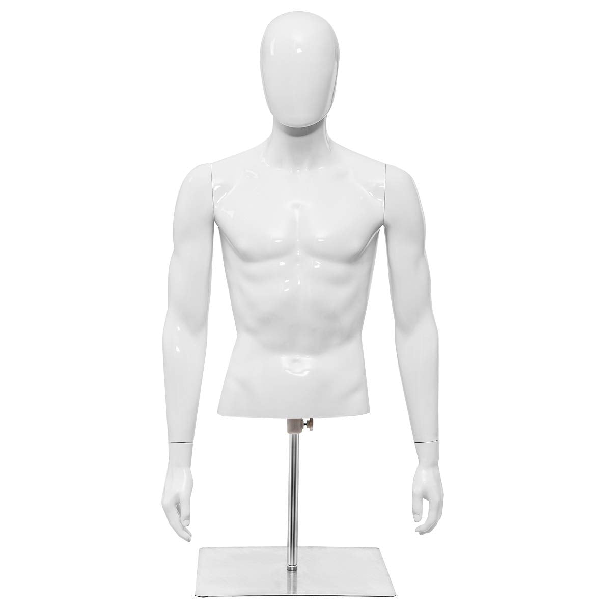 Giantex Male Mannequin Torso Adjustable Height Detachable Arms Dress Form Display w/Metal Stand, Bright White 