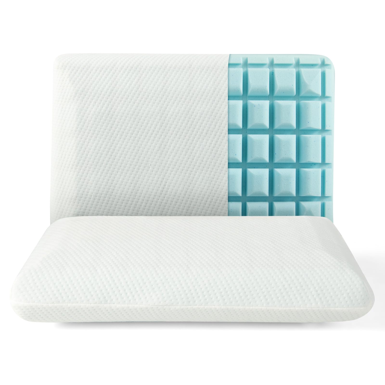 Giantex Cooling Gel Memory Foam Pillow 2 Pack, 3D Cutting Ventilated Cool Gel Pillows with Washable Cover 