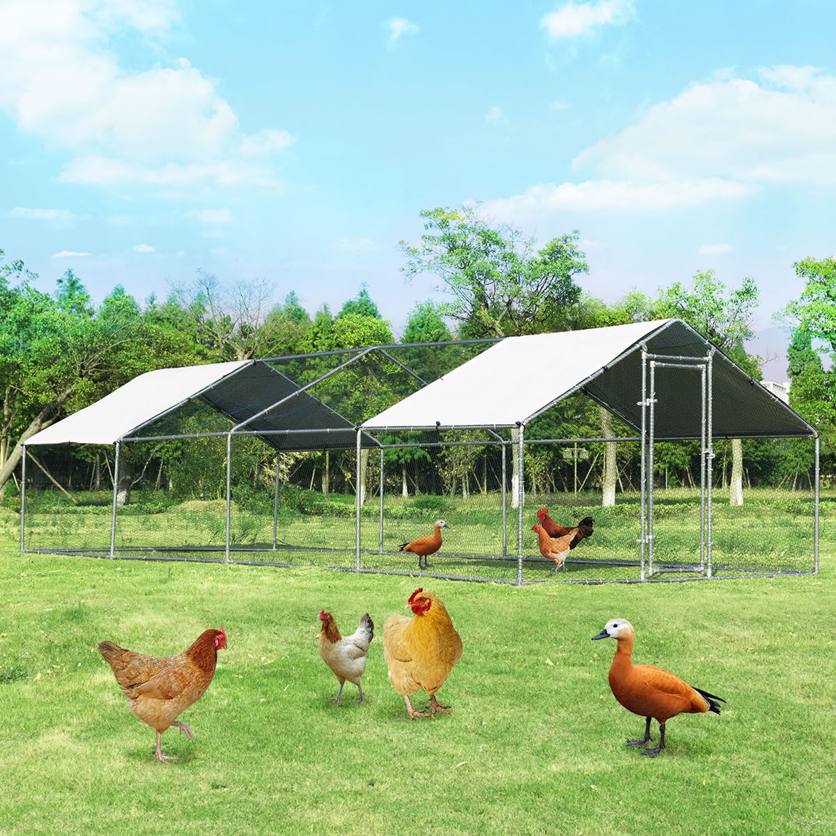 Giantex Large Metal Chicken Coop, Walk-in Chicken Coops Run House Shade Cage with Waterproof 