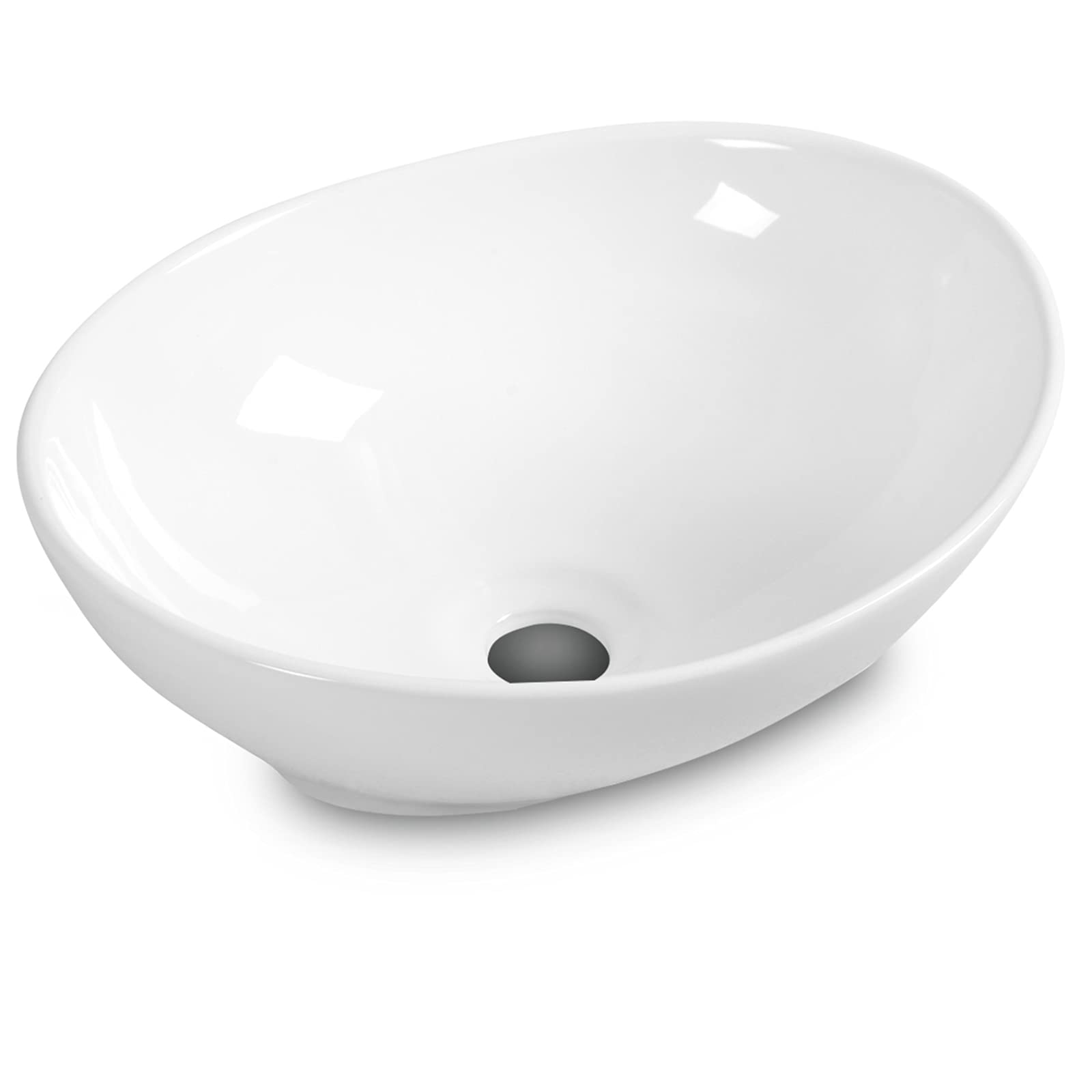Giantex Vessel Sink 16x13 Inch Basin Porcelain W/Pop Up Drain Oval Bathroom Ceramic Sink Bowl 